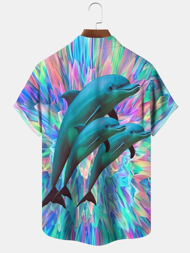 Alohadaddy Ocean Dolphin Button Pocket Casual Short Sleeve Shirt
