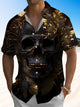 Alohadaddy Skull Leaf Button Pocket Casual Short Sleeve Shirt