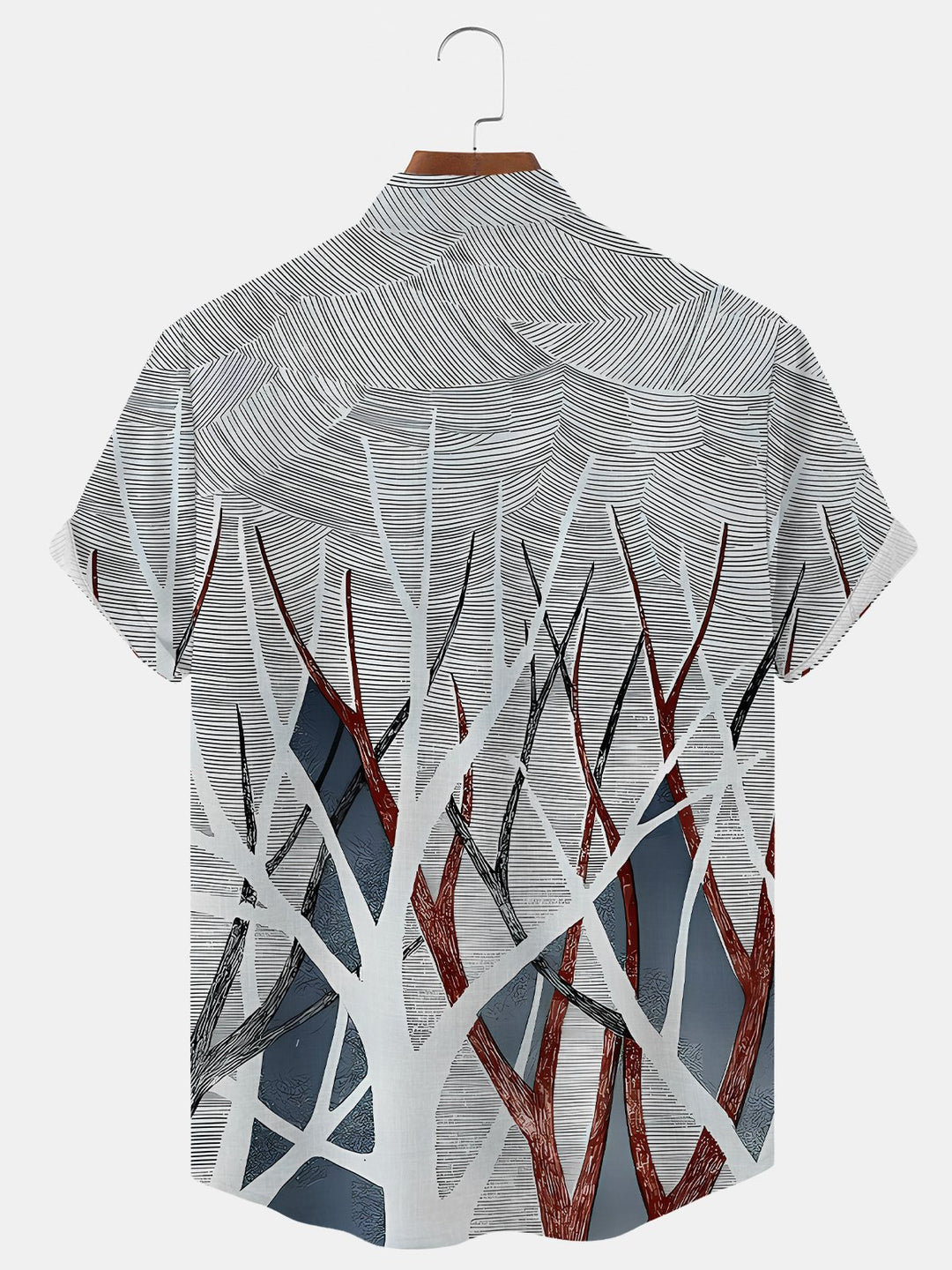 Alohadaddy Geometric Pattern Button Pocket Casual Short Sleeve Stand Collar Shirt