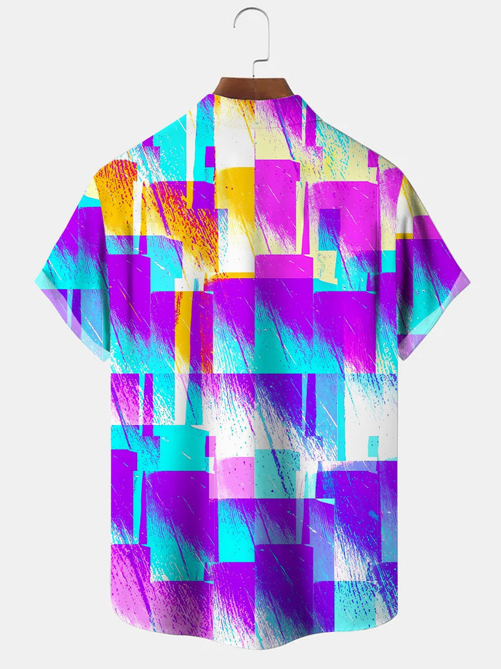Alohadaddy Geometric Pattern Button Pocket Casual Short Sleeve Shirt