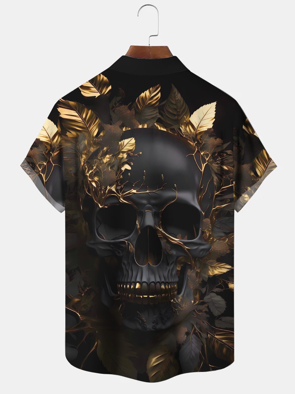 Alohadaddy Skull Leaf Button Pocket Casual Short Sleeve Shirt
