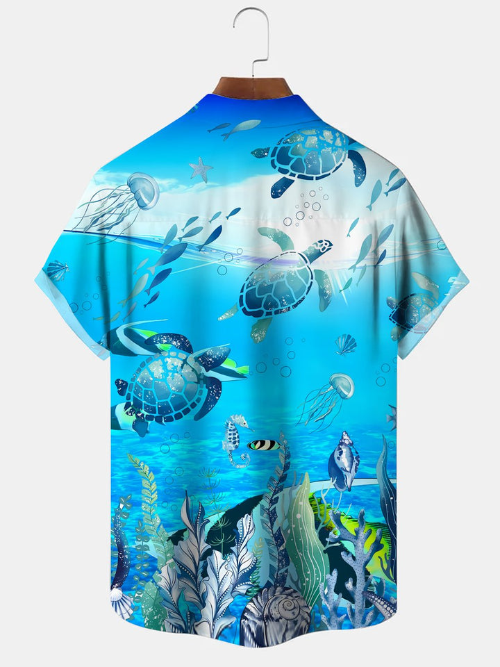 Alohadaddy Ocean Creature Button Pocket Casual Short Sleeve Shirt