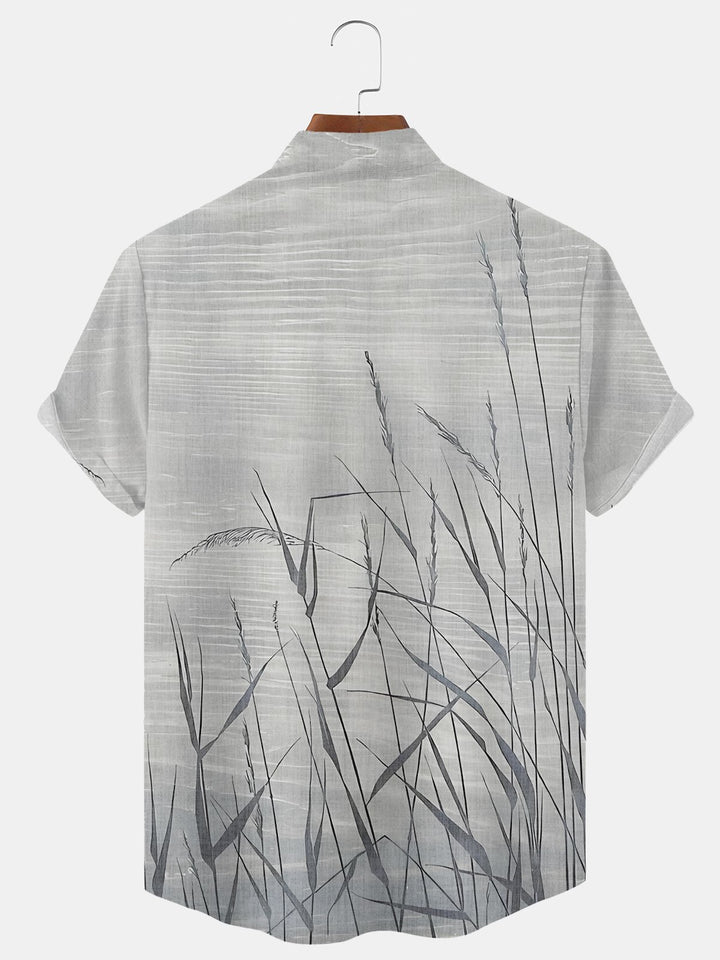 Alohadaddy Plant Button Pocket Casual Short Sleeve Stand Collar Shirt