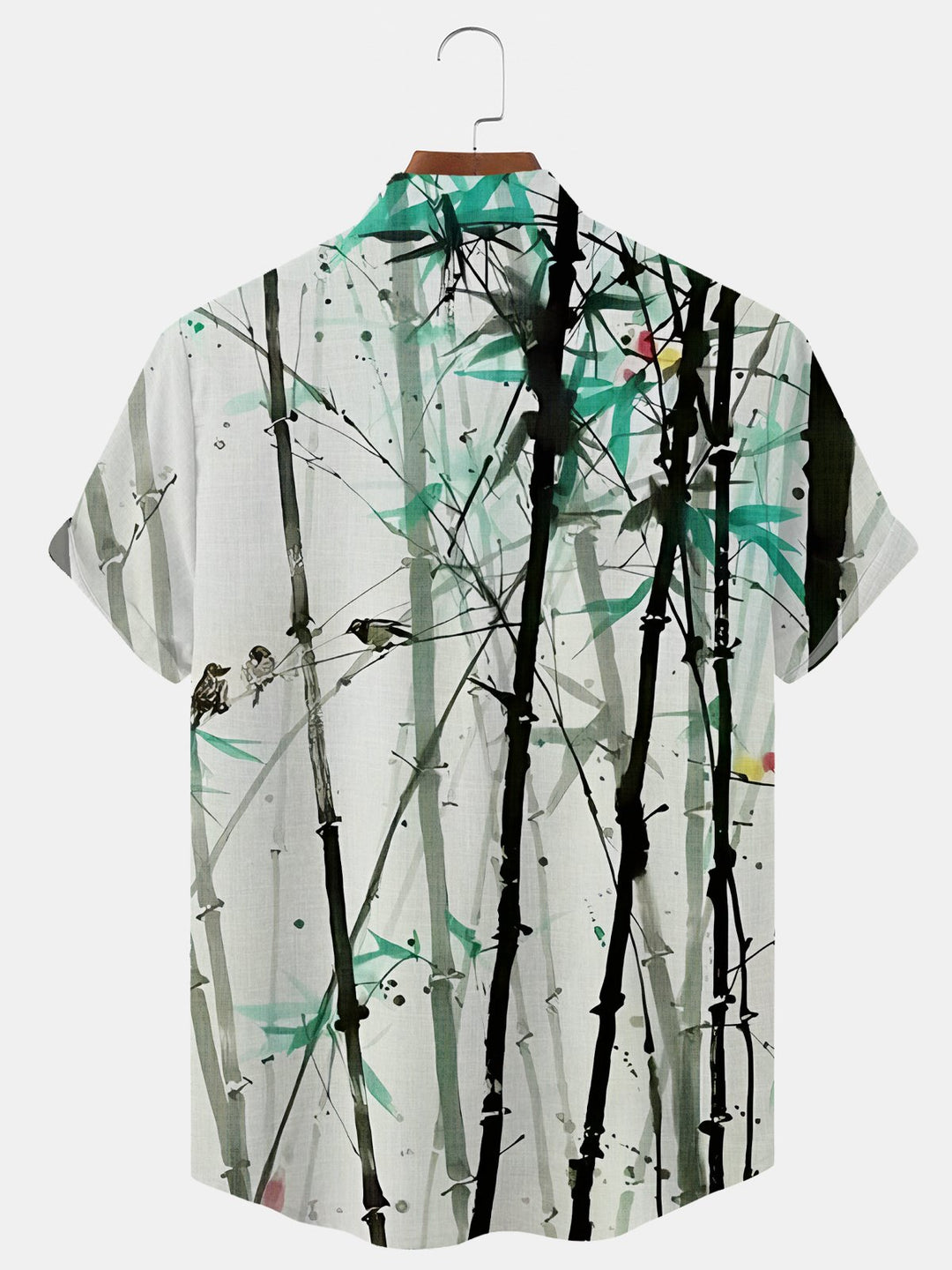Alohadaddy Plant Bamboo Button Pocket Casual Short Sleeve Stand Collar Shirt