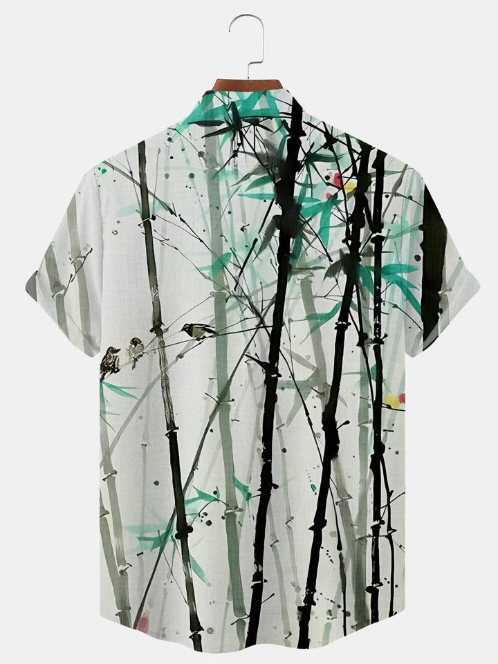 Alohadaddy Plant Bamboo Button Pocket Casual Short Sleeve Stand Collar Shirt