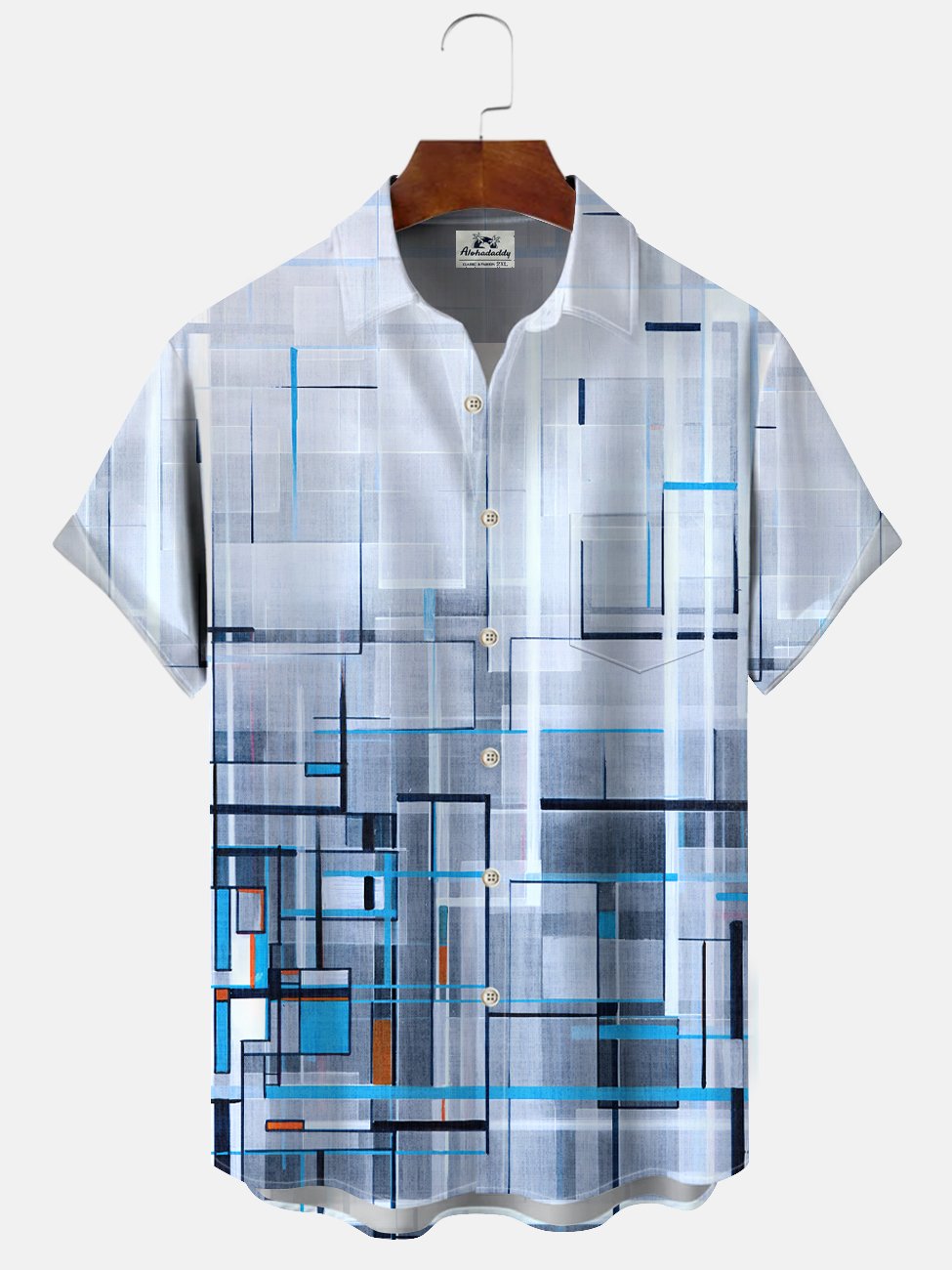Alohadaddy Geometric Lines Buttons Pockets Casual Short Sleeve Shirt