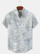 Alohadaddy Geometric Lines Buttons Pockets Casual Short Sleeves Stand Collar Shirt