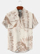 Alohadaddy Plant Leaves Buttons Pockets Casual Short Sleeve Stand Collar Shirt