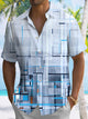 Alohadaddy Geometric Lines Buttons Pockets Casual Short Sleeve Shirt