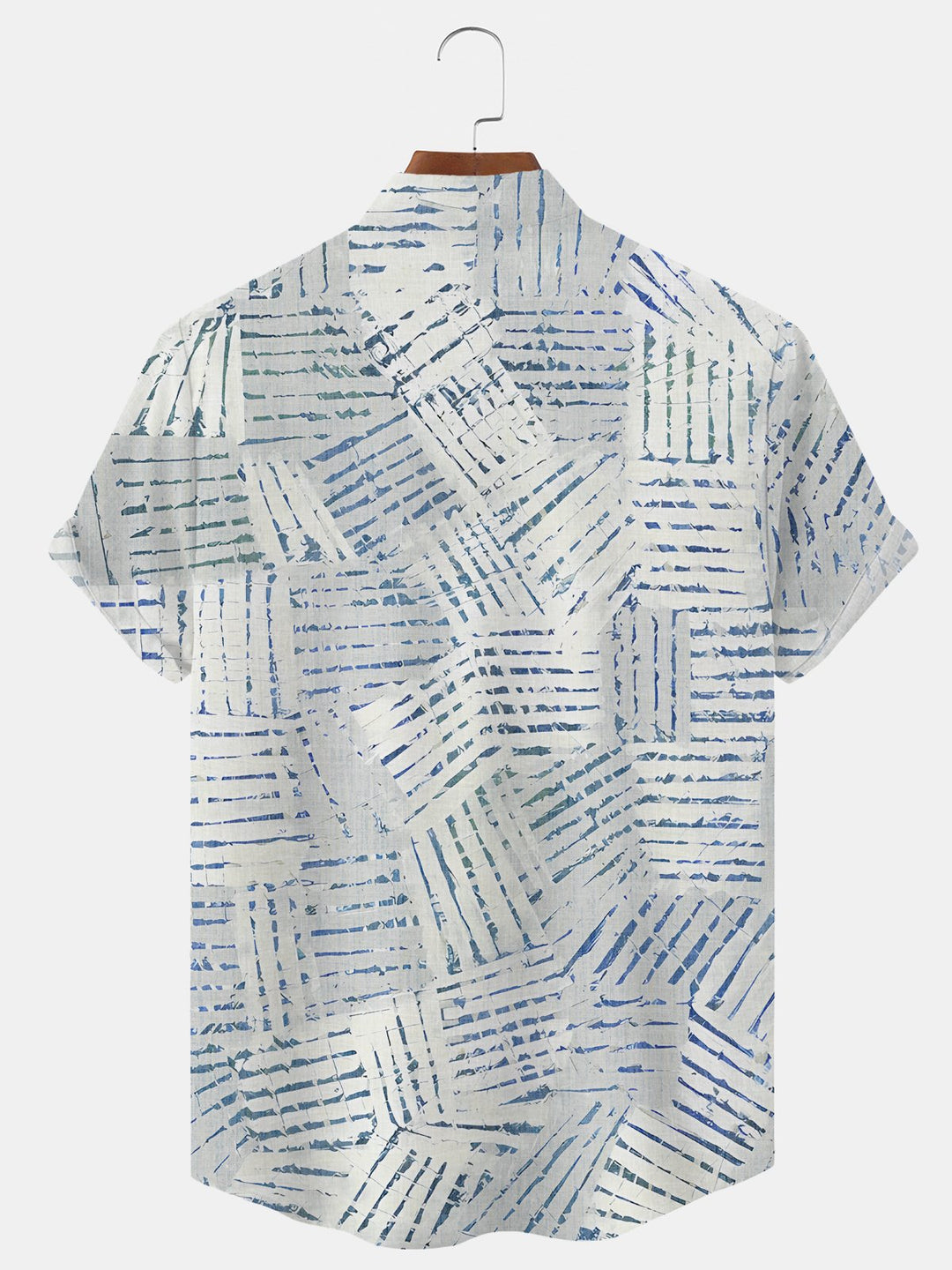 Alohadaddy Geometric Lines Buttons Pockets Casual Short Sleeves Stand Collar Shirt