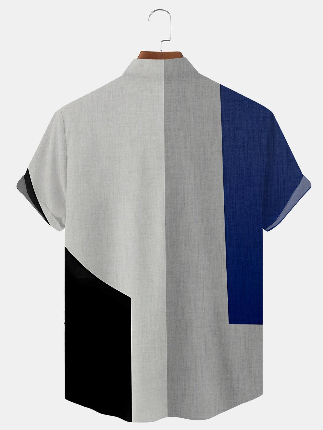 Alohadaddy Geometric Stitching Contrast Color Buttons Pockets Casual Short Sleeves Stand Collar Shirt