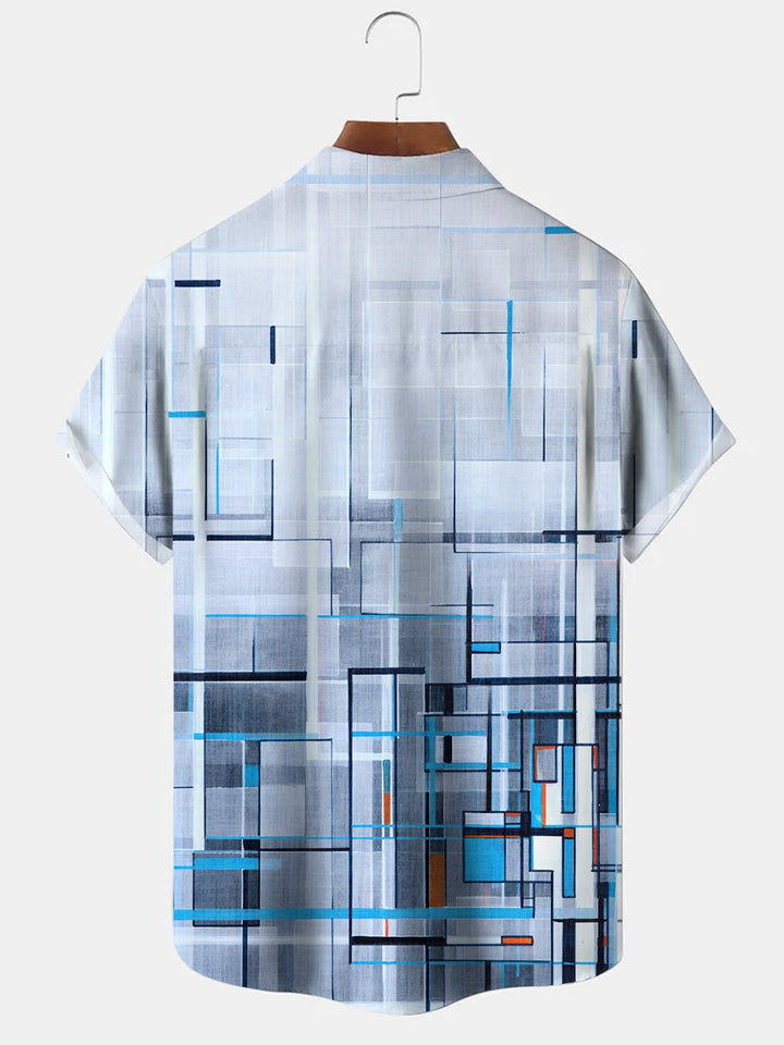 Alohadaddy Geometric Lines Buttons Pockets Casual Short Sleeve Shirt