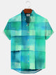 Alohadaddy Geometric Pattern Button Pocket Casual Short Sleeve Stand Collar Shirt