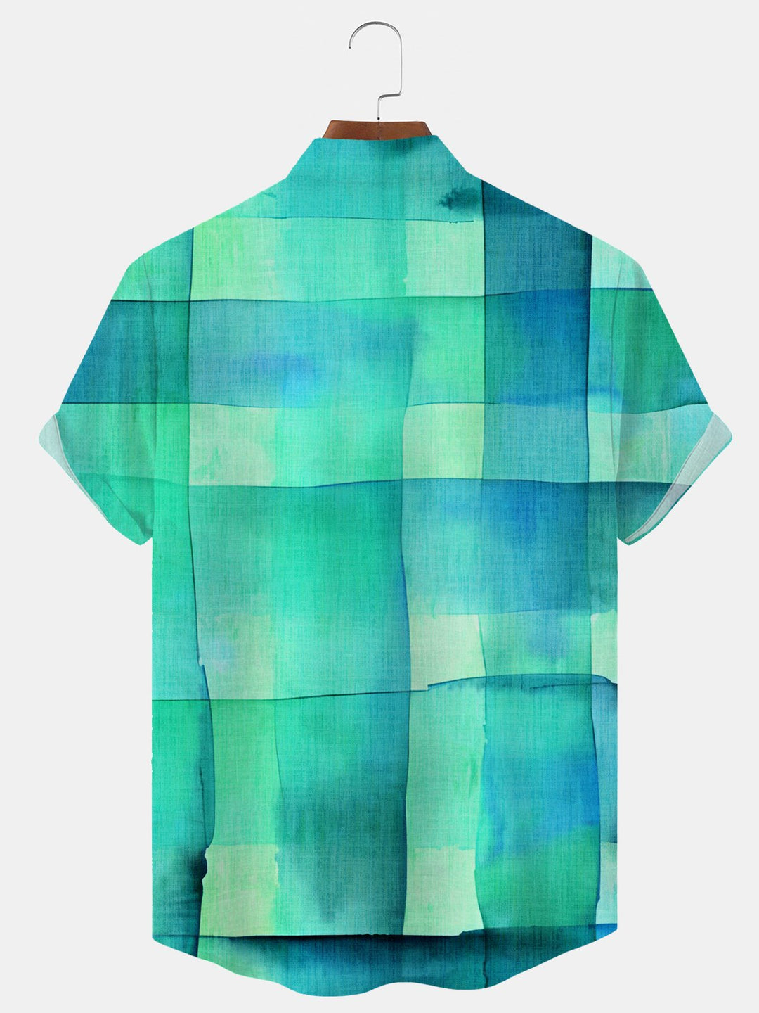 Alohadaddy Geometric Pattern Button Pocket Casual Short Sleeve Stand Collar Shirt