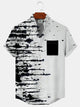 Alohadaddy Geometric Button Pocket Casual Short Sleeve Stand Collar Shirt