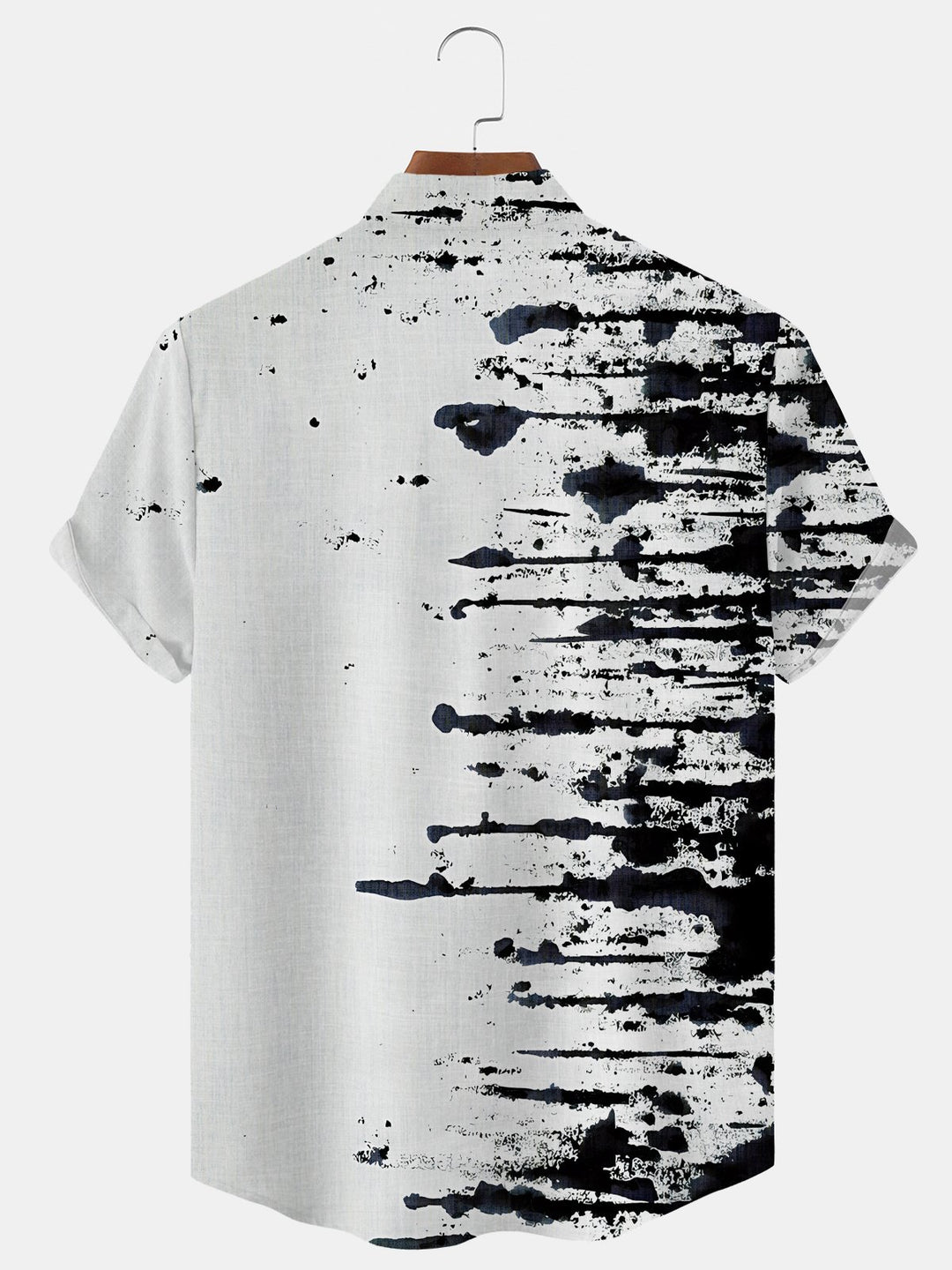 Alohadaddy Geometric Button Pocket Casual Short Sleeve Stand Collar Shirt