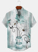 Alohadaddy Plant Flower Button Pocket Casual Short Sleeve Stand Collar Shirt