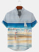 Alohadaddy Beach Vacation Button Pocket Casual Short Sleeve Stand Collar Shirt