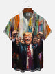 Alohadaddy Oil Painting Trump Button Pocket Casual Short Sleeve Shirt