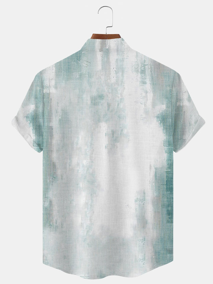 Alohadaddy Plant Flower Button Pocket Casual Short Sleeve Stand Collar Shirt