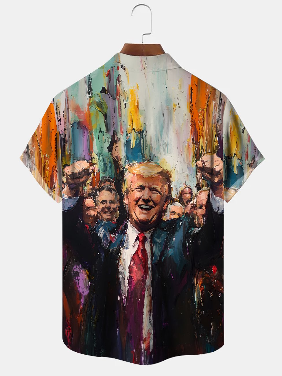 Alohadaddy Oil Painting Trump Button Pocket Casual Short Sleeve Shirt