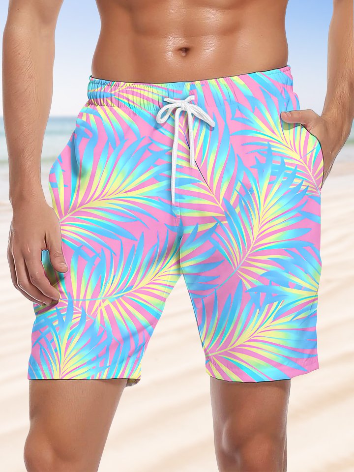 Alohadaddy Coconut Tree Drawstring Pocket Casual Beach Shorts