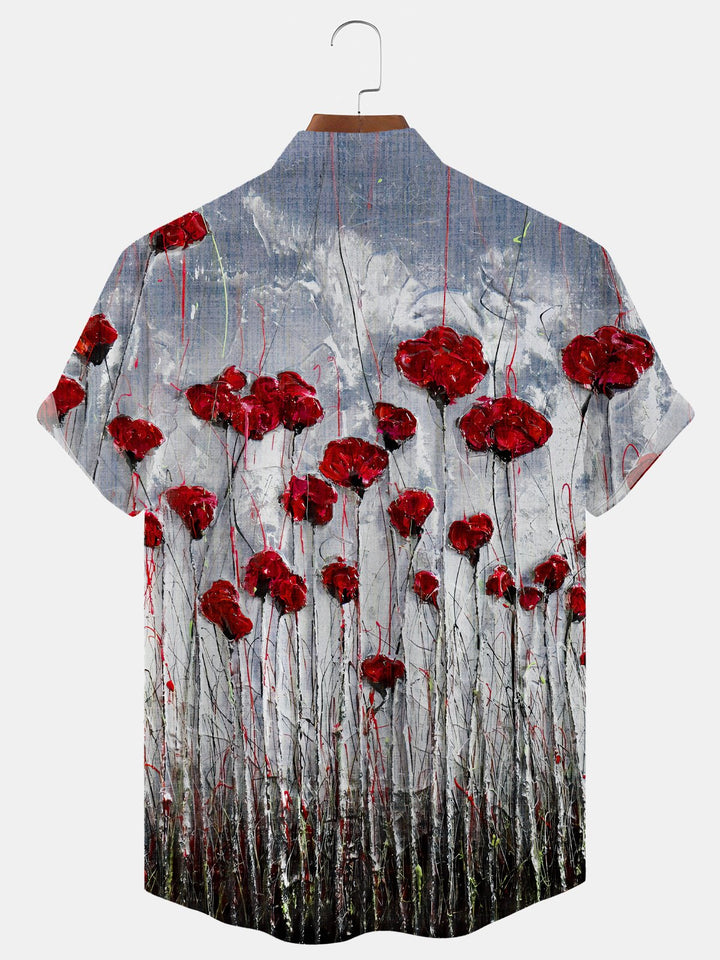Alohadaddy Plant Flower Button Pocket Casual Short Sleeve Stand Collar Shirt