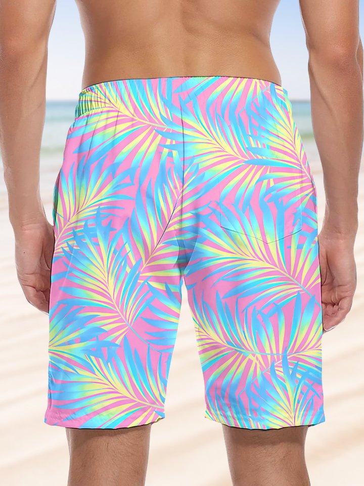 Alohadaddy Coconut Tree Drawstring Pocket Casual Beach Shorts