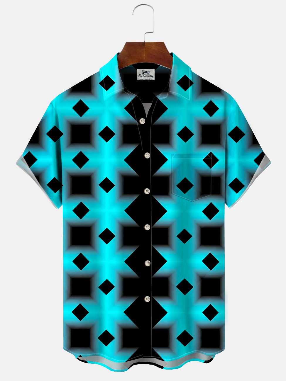 Alohadaddy Geometric Contrast Block Button Pocket Casual Short Sleeve Shirt