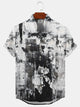 Alohadaddy Oil Painting Gradient Button Pocket Casual Short Sleeve Stand Collar Shirt