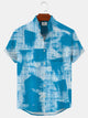 Alohadaddy Geometric Pattern Button Pocket Casual Short Sleeve Stand Collar Shirt