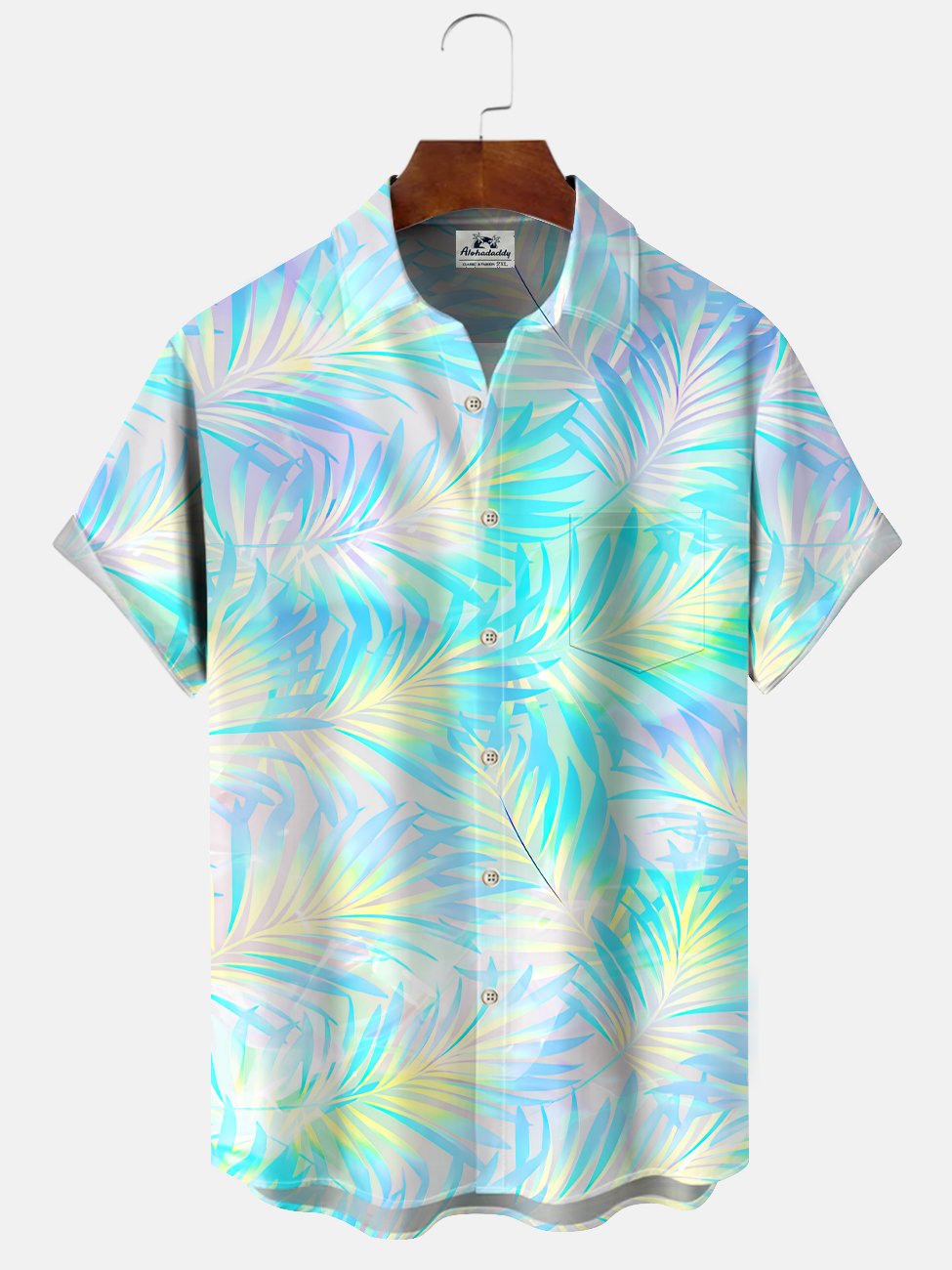 Alohadaddy Coconut Tree Gradient Button Pocket Casual Short Sleeve Shirt