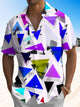Alohadaddy Geometric Contrast Block Button Pocket Casual Short Sleeve Shirt