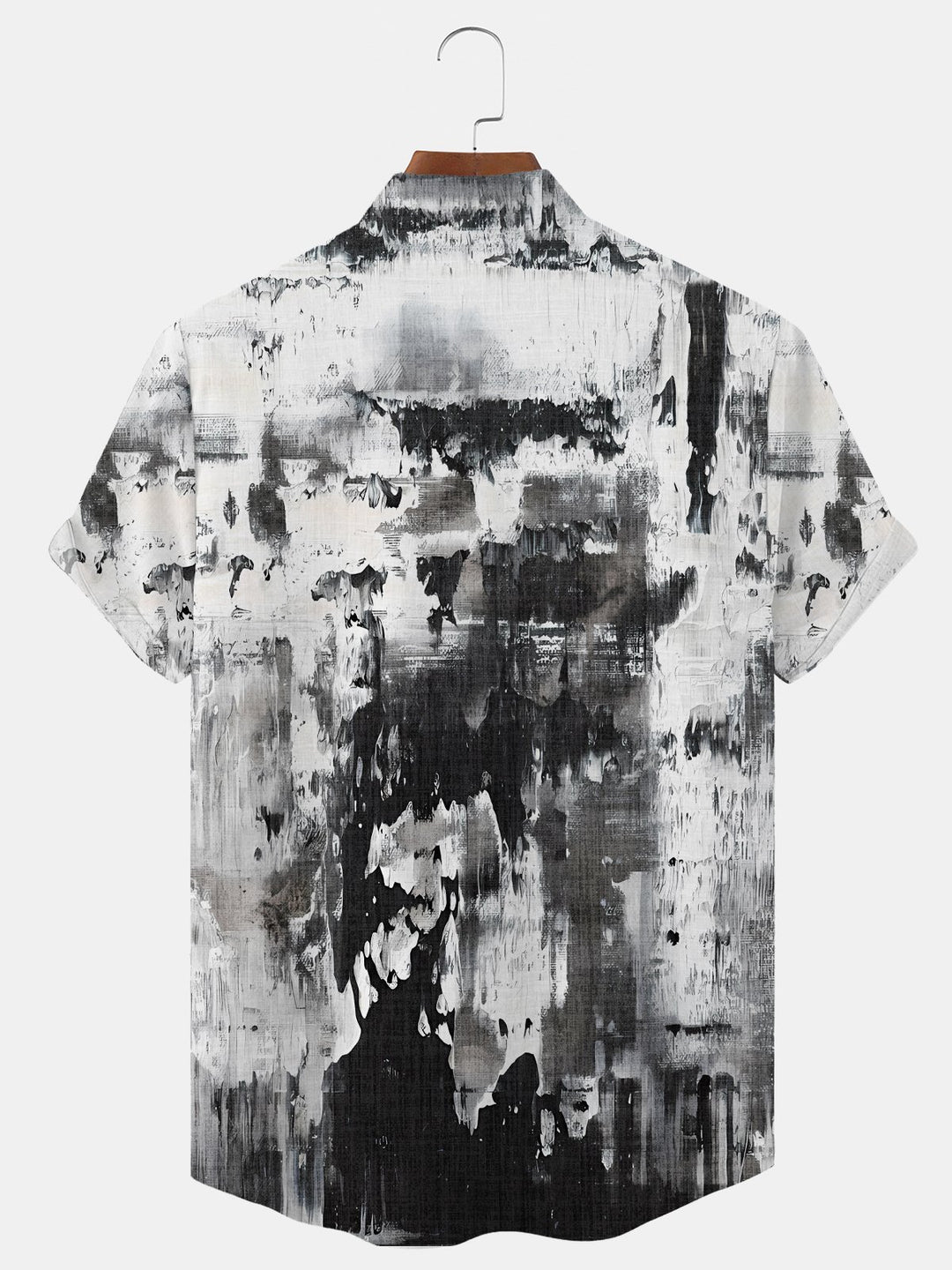 Alohadaddy Oil Painting Gradient Button Pocket Casual Short Sleeve Stand Collar Shirt