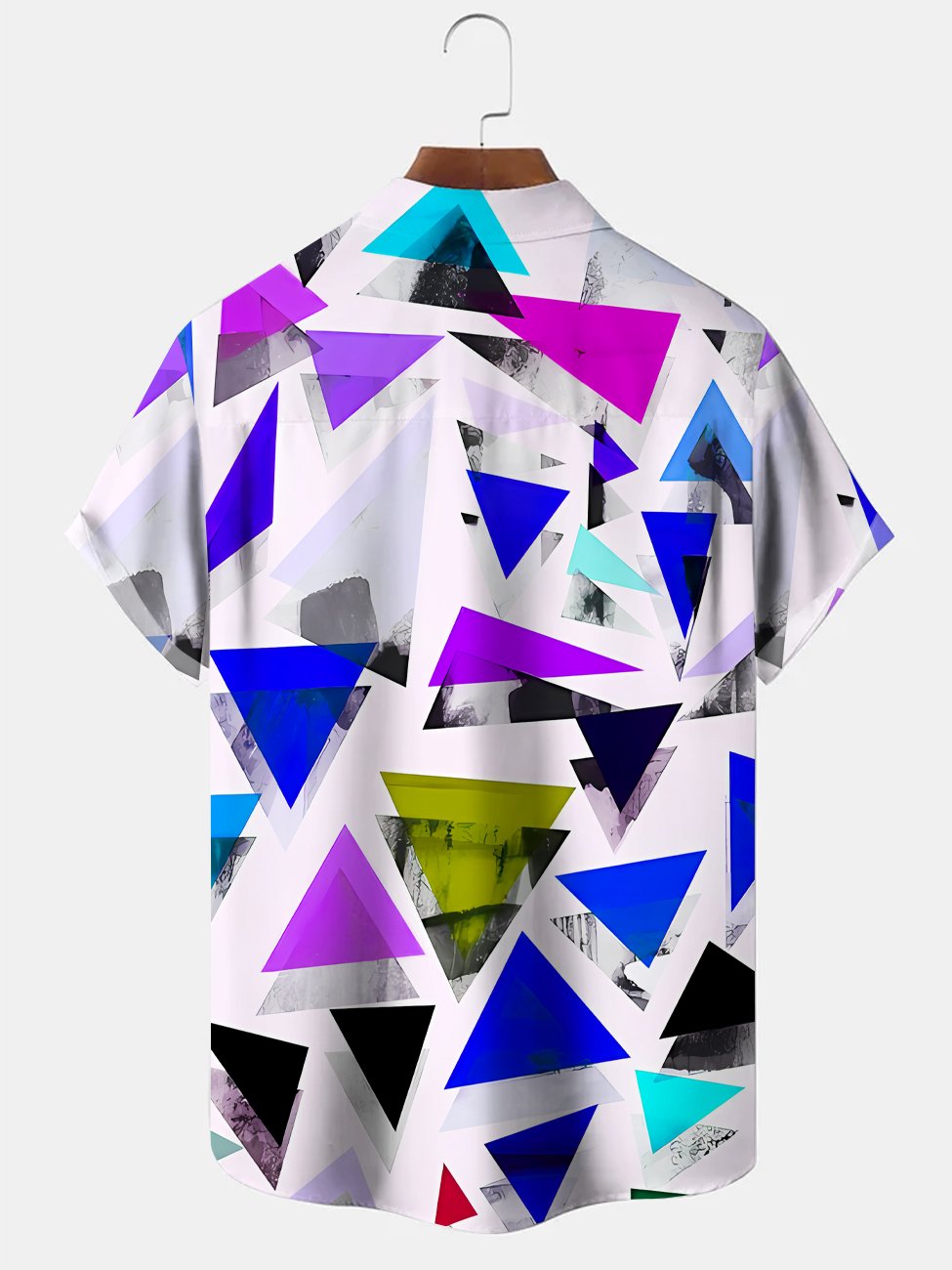 Alohadaddy Geometric Contrast Block Button Pocket Casual Short Sleeve Shirt