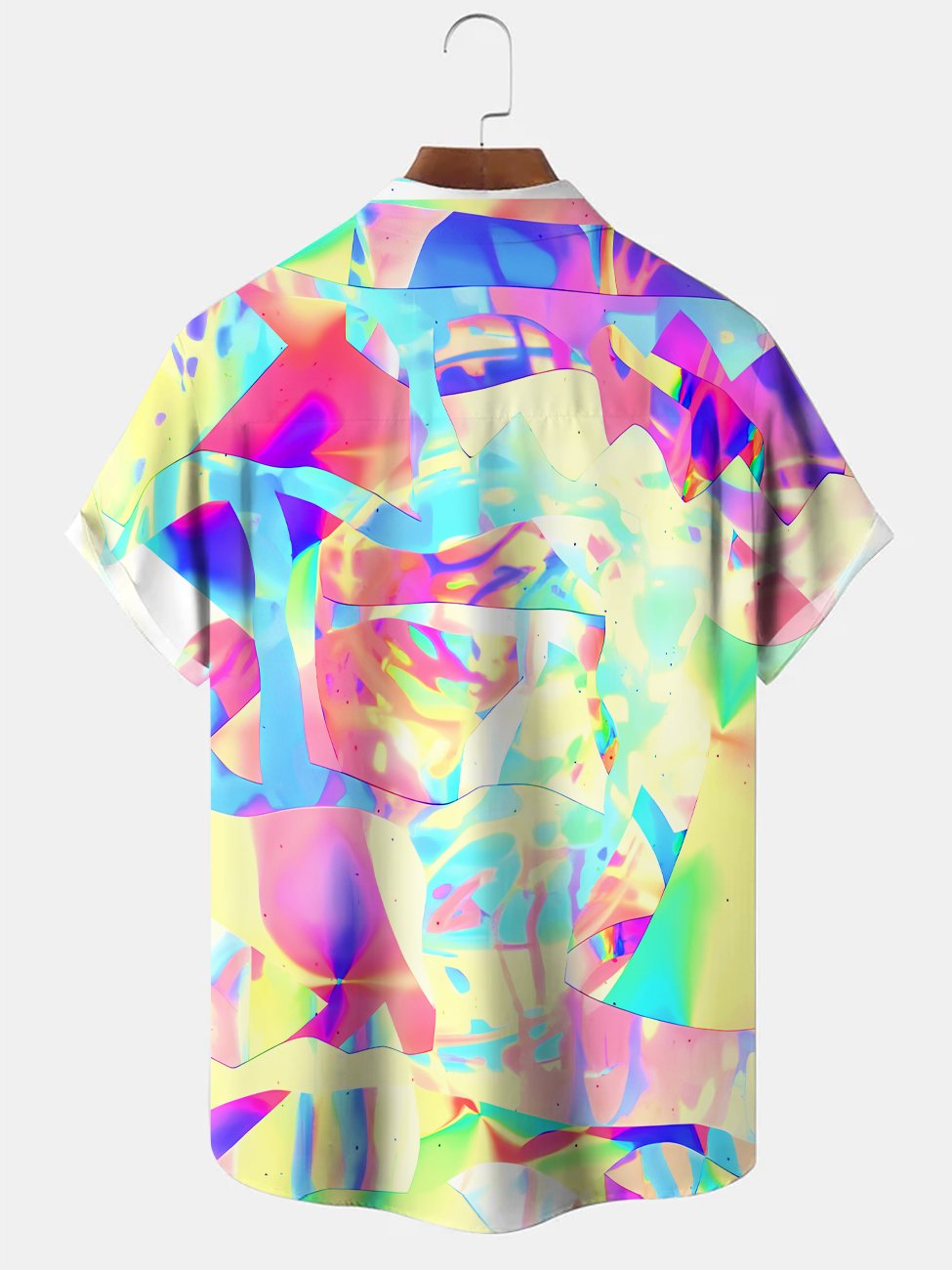 Alohadaddy Geometric Contrast Block Button Pocket Casual Short Sleeve Shirt