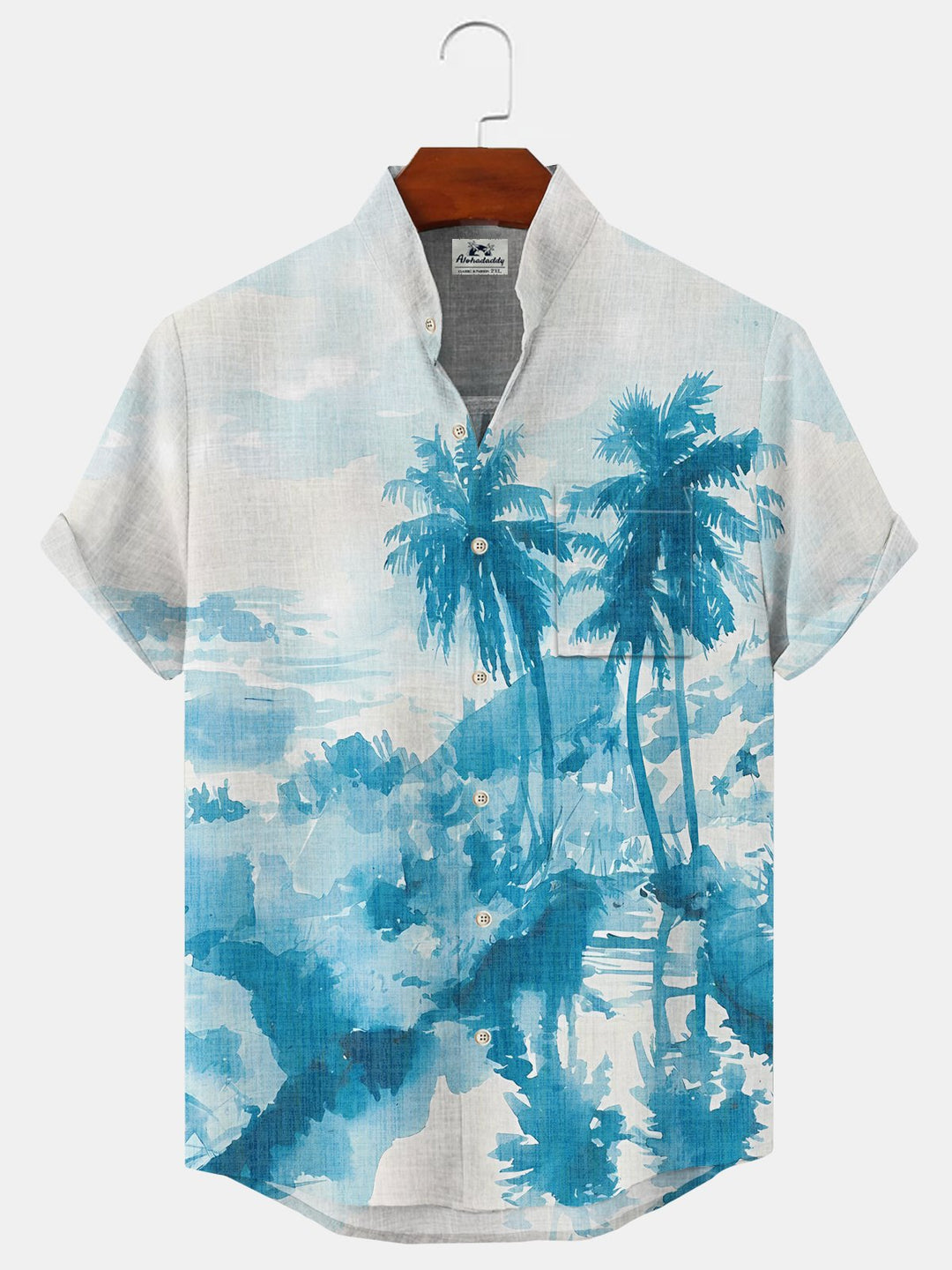 Alohadaddy Coconut Tree Beach Button Pocket Casual Short Sleeve Stand Collar Shirt