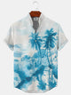 Alohadaddy Coconut Tree Beach Button Pocket Casual Short Sleeve Stand Collar Shirt