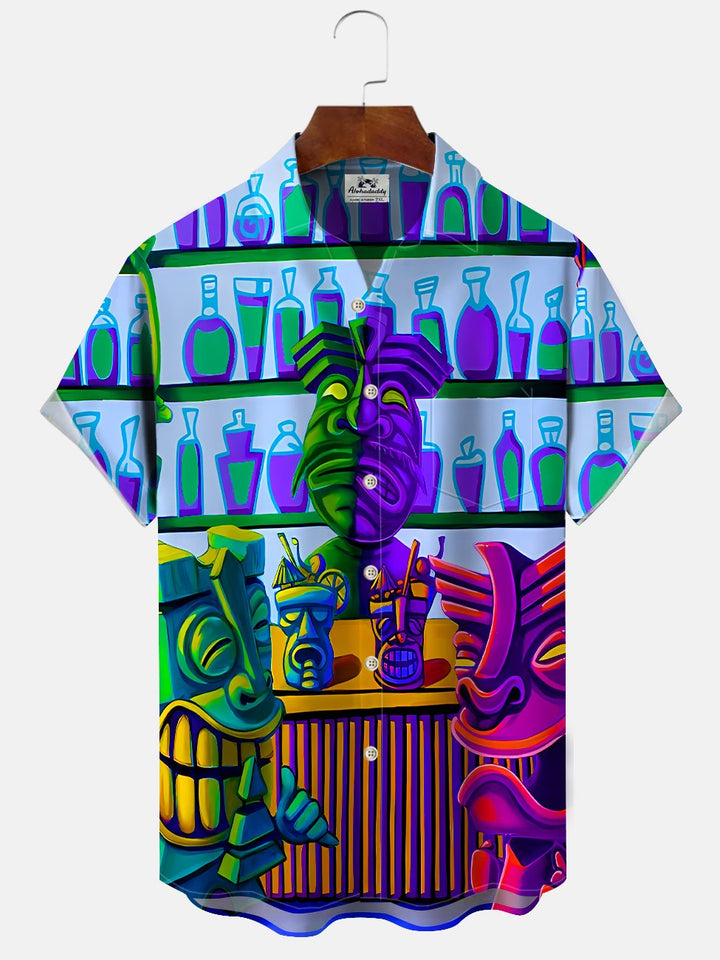 Alohadaddy Tiki Bar Button Pocket Casual Short Sleeve Shirt