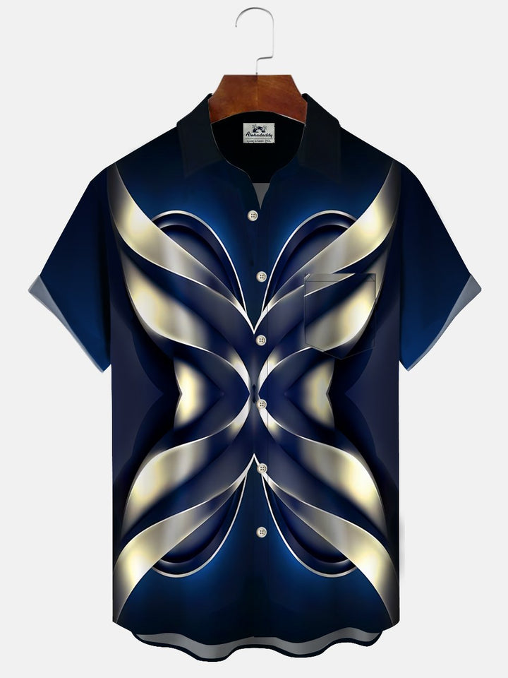 Alohadaddy Geometric Gradient Button Pocket Casual Short Sleeve Shirt