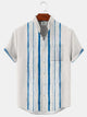 Alohadaddy Geometric Button Pocket Casual Short Sleeve Stand Collar Shirt