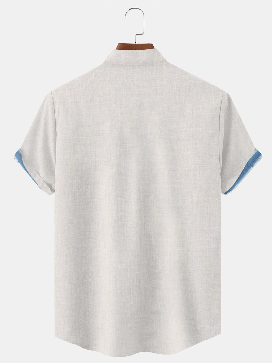 Alohadaddy Geometric Button Pocket Casual Short Sleeve Stand Collar Shirt