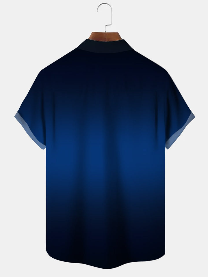 Alohadaddy Geometric Gradient Button Pocket Casual Short Sleeve Shirt
