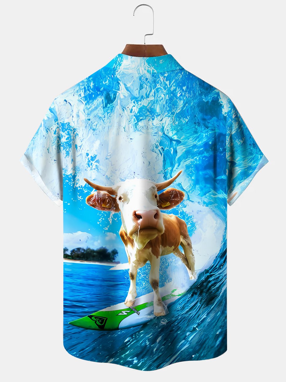 Alohadaddy Wave Animal Cow Button Pocket Casual Short Sleeve Shirt