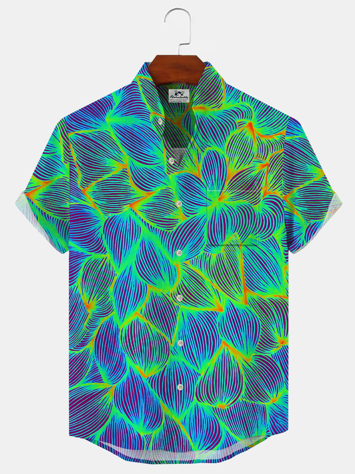 Alohadaddy Plant Flower Button Pocket Casual Short Sleeve Stand Collar Shirt