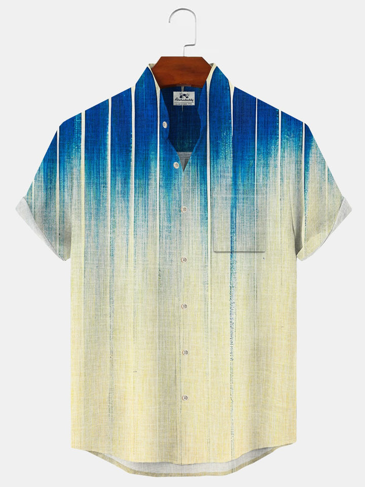 Alohadaddy Gradient Geometric Stripes Buttons Pockets Casual Short Sleeves Stand Collar Shirt