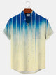 Alohadaddy Gradient Geometric Stripes Buttons Pockets Casual Short Sleeves Stand Collar Shirt