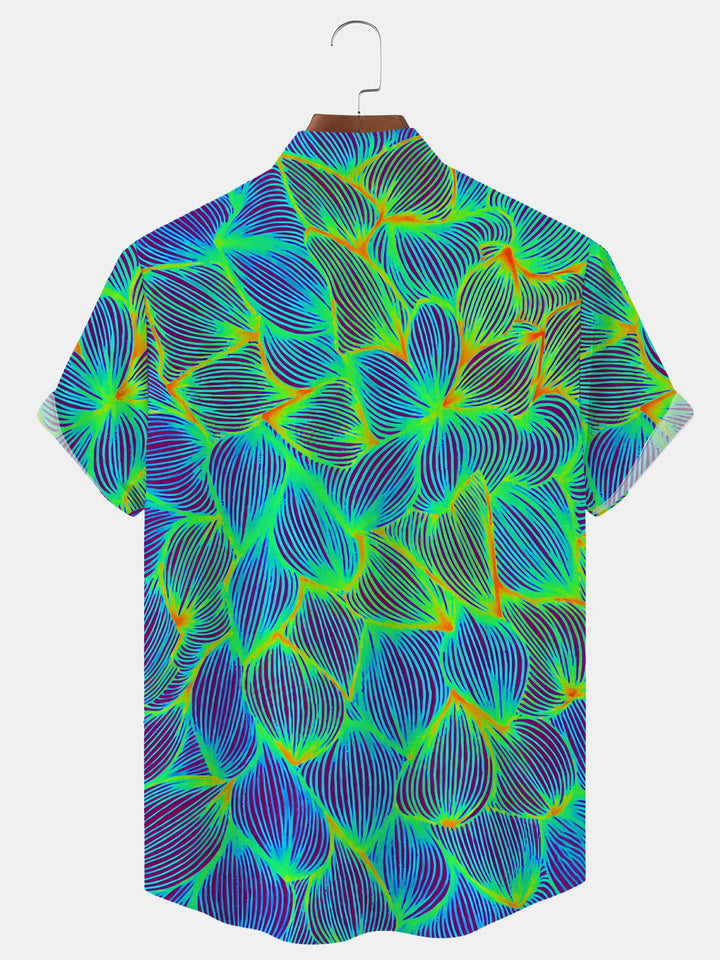 Alohadaddy Plant Flower Button Pocket Casual Short Sleeve Stand Collar Shirt