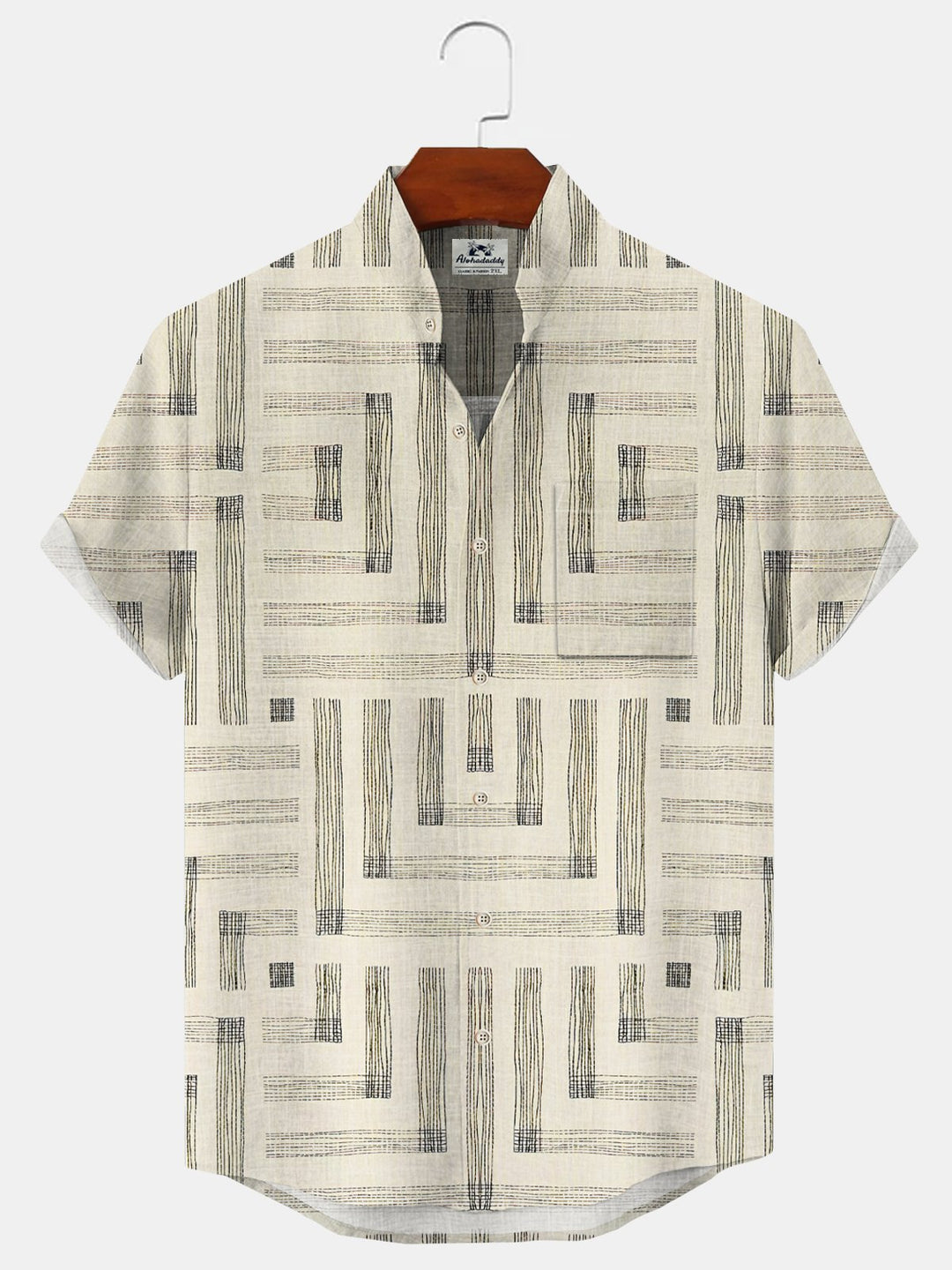 Alohadaddy Ethnic Pattern Geometric Buttons Pockets Casual Short Sleeves Stand Collar Shirt
