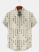 Alohadaddy Ethnic Pattern Geometric Buttons Pockets Casual Short Sleeves Stand Collar Shirt